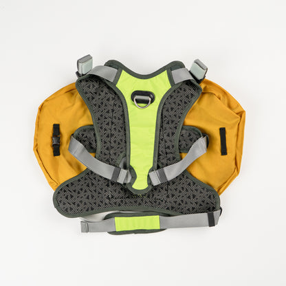 Wanderer Blue Pink Yellow and Gray Dog Pack with Harness